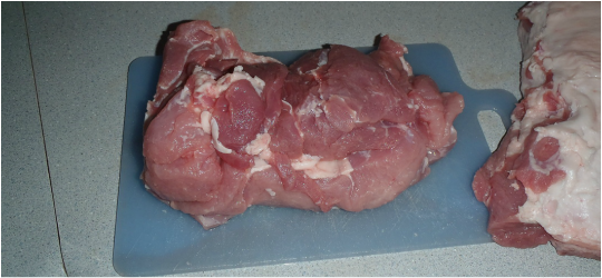 end piece of boneless pork loin for roast or schnitzel 