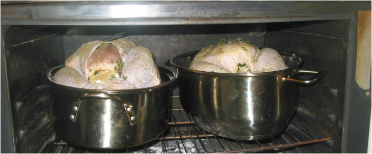 two turkey's just going in the oven