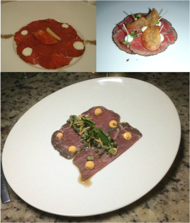 three different plates of beef carpaccio Picture