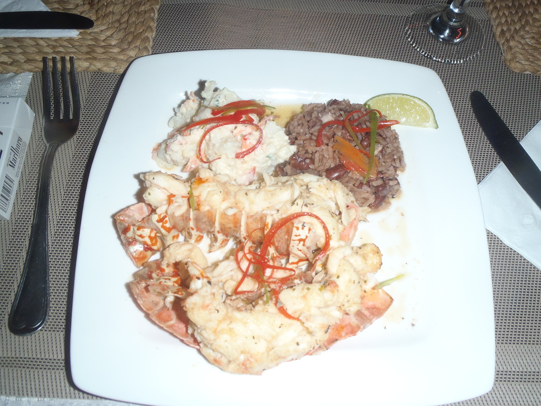 Lobster, rice and beans and potato salad from Miracle's South Coast Restaurant in Antigua Picture