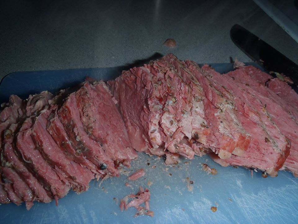 Picture cooked and sliced corned beef brisket 