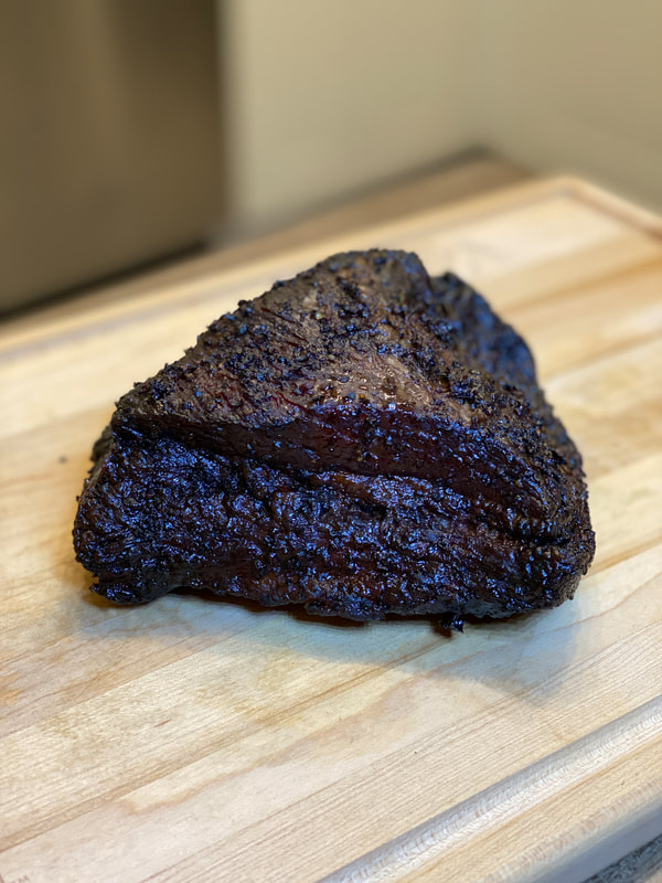 Smoked beef brisket prior to slicing 